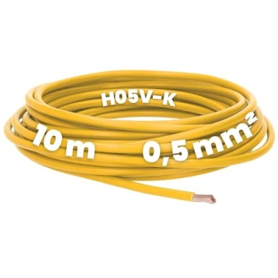 Abbildung von Kalitec 10 Meter H05V K 0,5 mm² gelb Verdrahtungsleitung I Aderleitung flexibel PVC Einzelader Litze 0,5mm2 Verdrahtung feindrätig Einzelleitung Kabel eindrähtig Schaltdraht