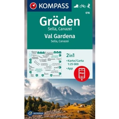 Abbildung von KOMPASS Wanderkarte 616 Gröden / Val Gardena, Sella, Canazei 1:25.000: markierte Wanderwege, Hütten, Radrouten