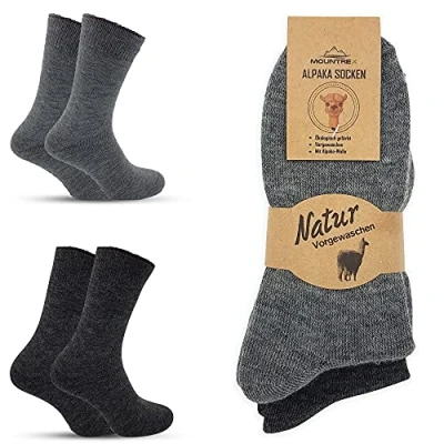 Abbildung von MOUNTREX Alpaka Socken, Wollsocken für Damen, Herren Wintersocken, Warme Haussocken, Thermosocken Kuschelsocken 2 Paar, Grau/Anthrazit (Dick Thermo), 43 46