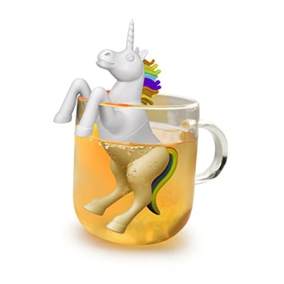 Abbildung von Winkee Cute Animal Teesieb I Tee Ei für losen Tea Infuser lustig Tasse Gewürzsieb Silikon Teekugel Tier Figur (Einhorn)