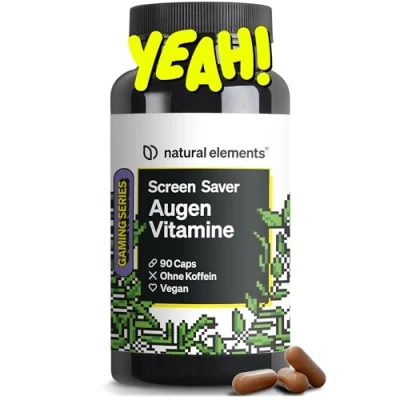 Abbildung von Screen Saver Augenvitamin für Gamer 90 Kapseln mit Vitamin A Lutein Zeaxanthin und E vegan, hochdosiert, ohne unnötige Zusätze in Deutschland laborgeprüft