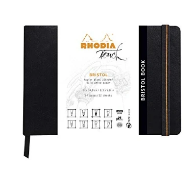 Abbildung von Rhodia 116114C Skizzenbuch Bristol Book, 32 Blatt blanko, weißes Bristolpapier, 205g, 21 x 14,8 cm Querformat, Softcover mit Kunstleder, Schwarz, 1 Stück