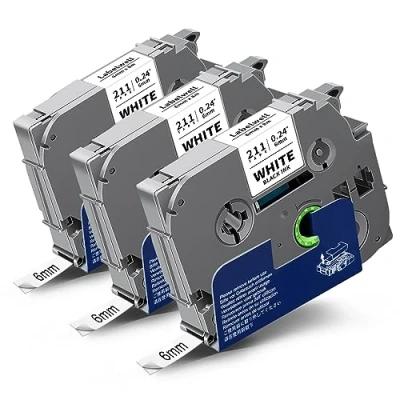 Abbildung von 3x Labelwell 6mm x 8m Schwarz auf Weiß Schriftband kompatibel für Brother TZe 211 TZe211 TZ Tape P touch PT E110 1000 D400VP H105 D210VP PTH110 D600VP H107B PTH100LB H100R
