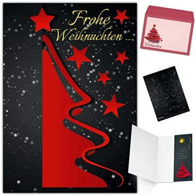 Abbildung von Weihnachtskarten mit Umschlag (15er Set) WEIHNACHTSBAUM ROT Klappkarten ideal privat und geschäftlich Frohe Weihnachten Karten von BREITENWERK