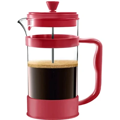 Abbildung von KICHLY French Press Kaffeemaschine Tragbare Cafetière mit Dreifachfilter Hitzebeständiges Glas Edelstahlgehäuse Große Karaffe 1000ml / 1 litre 34Oz Rot