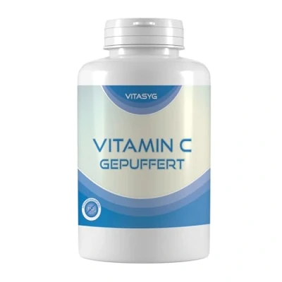Abbildung von Vitamin C gepuffert 365 vegane Kapseln 500mg magenfreundlich und pH neutral Jahresvorrat hochdosiert vegan Vitasyg