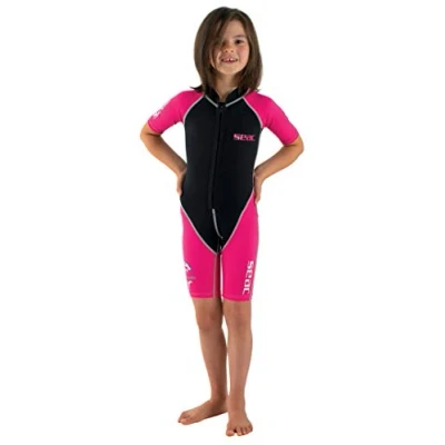 Abbildung von Seac Unisex Youth Dolphin, Shorty Wetsuit for Kids in a 1,5mm Neoprene and Lycra Swimming, Snorkelling Playing The Water, Black/Pink, 7 Years