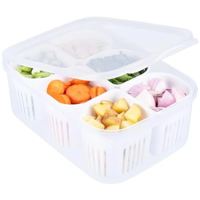 Abbildung von BELLE VOUS 7 teiliges Lebensmittelbehälter Set für Obst und Gemüse Aufbewahrung 6 kleine Kanister &amp; 1 große Gemüsebox mit luftdichtem Deckel Kühlschrank