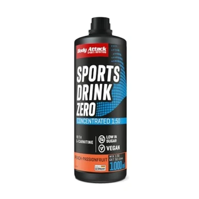 Abbildung von BODY ATTACK ZERO SPORTS Drink Pfirsich Maracuja 1000 ml / 200 Portionen Made in Germany Energy Konzentrat Veganer Sirup zuckerarm, fettarm Für Softdrinks mit Vitaminen &amp; Mineralstoffen