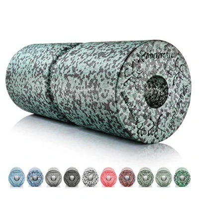 Abbildung von BODYMATE Faszienrolle CARE Mittel Hart mit umlaufender Rille zu Wirbelsäulen Entlastung E Book Schwarz/Midnight Green 35x14cm