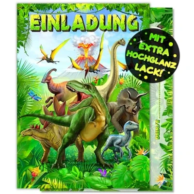Abbildung von VULAVA 12x Dinosaurier EINLADUNGSKARTEN KINDERGEBURTSTAG Junge Mädchen die Dino PARTY Karten sind EINLADUNG für Jungen Kinder GEBURTSTAG KINDERPARTY MONSTER