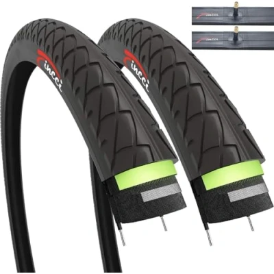 Abbildung von Fincci Set Paar 26 x 1,95 Zoll Slick Reifen mit Autoventil Schläuche und 3 mm Pannenschutz für Cityräder Rennräder Mountain MTB Hybrid Fahrrad (2er Pack)