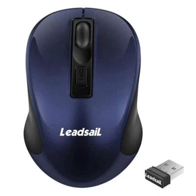 Abbildung von LeadsaiL Kabellose Maus, 1600DPI, 2,4 GHz mit USB Empfänger, 4 Tasten, Leises Klicken und Scrollen, 15 Monate Akkulaufzeit, Kompatibilität Mehreren Geräten Blau