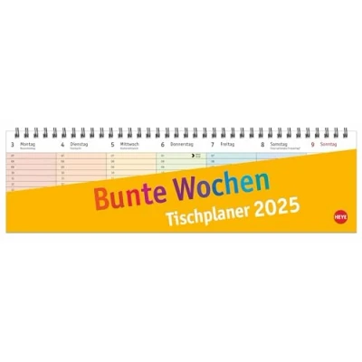 Abbildung von Bunte Wochen Wochenquerplaner 2025: Übersichtlicher Umklapp Kalender 2025 mit farbig markierten Tagen. Tisch für den Schreibtisch. (Tisch Querplaner Heye)