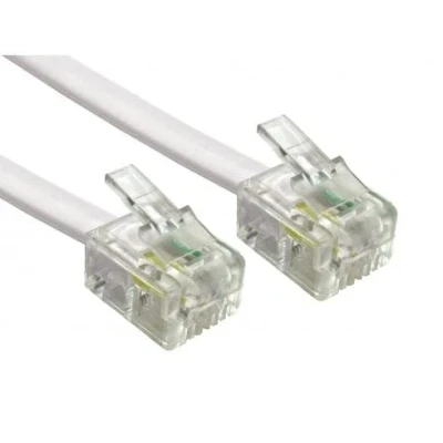 Abbildung von 8M langes RJ11 Kabel Telefonkabel, 6P4C Westernkabel auf Stecker Flachkabel Telefondose Modem Router Fax ISDN DSL VDSL Internet, Weiß, 8 Metre