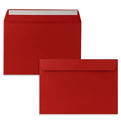 Abbildung von 25x Briefumschläge DIN C5 Rosenrot (Rot) 16,2 x 22,9 cm Haftklebung Edle Kuverts für große Einladungen und Karten zum Geburtstag oder Hochzeit