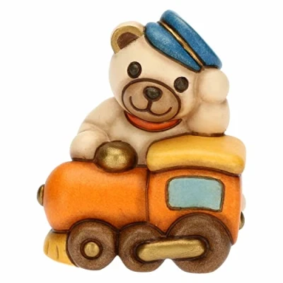 Abbildung von THUN, Gastgeschenk Teddy Motors auf Zug aus Keramik, handverziert, Linie Bonboniere, 5,4 x 4,5 6,5 cm H