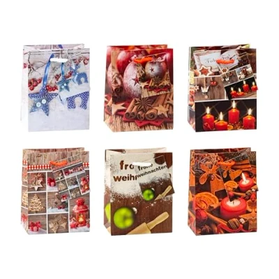 Abbildung von TSI Geschenktüten WEIHNACHTEN SERIE 6, 12er Packung, Größe: Klein (HxBxT 14 x 11 6,5 cm), Art. Nr. 87026