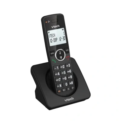 Abbildung von VTech ES2000 DECT Schnurloses Telefon mit Anrufsperre, Lautstärkeregelung, Anrufer ID/Anklopfen, 18 Stunden Sprechzeit, Kurzwahl, hintergrundbeleuchtetes Display und Tastatur, ECO Modus, Schwarz