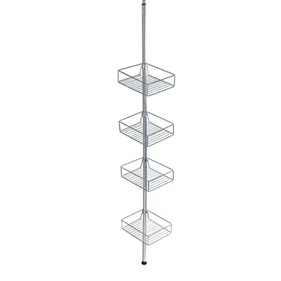 Abbildung von WENKO Teleskop Regal Mod. Domaso aus rostfreiem Edelstahl mit 4 Ablagekörben für Bad Badezimmer Maße 25 x 65 275 20 cm silber glänzend