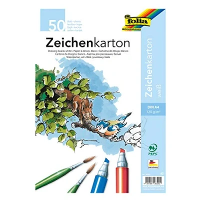 Abbildung von folia 8300 Zeichenkarton, 120 g/m², DIN A4, 50 Blatt, weiß Zeichenpapier für vielfältige kreative Ideen