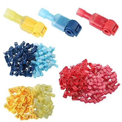 Abbildung von QitinDasen 150Pcs (75 Pairs) Premium T Abzweigverbinder Schnellverbinder Set, + Vollisolierter Flachstecker, Tap Elektrische Steckverbinder (Rot 60Pcs, Blau 50Pcs, Gelb 40Pcs)