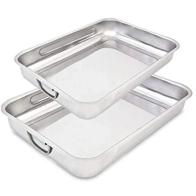 Abbildung von Menax Auflaufform mit Griffen Rechteckig Ofenfeste groß Bräter Lasagne Brat Auflaufformen Set Silber 40 cm und 30