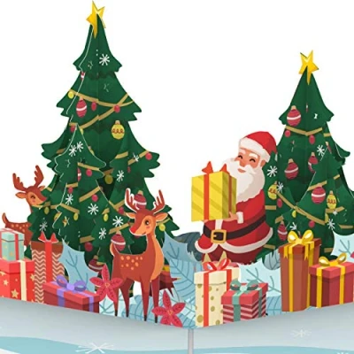 Abbildung von papercrush® Pop Up Karte Weihnachten 3D Weihnachtskarte mit Weihnachtsmann und Rentieren als Geldgeschenk oder Gutschein für Kinder, Frauen &amp; Männer, Popup Weihnachtsgrußkarte Freundin Mama