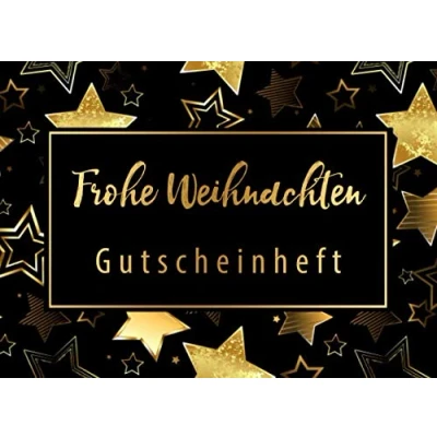 Abbildung von Gutscheinheft: Frohe Weihnachten: Goldene Sterne Motiv Blanko Gutschein zum selbst ausfüllen Geschenk für Partner, Schwester, Mama, Papa, Oma, Opa ... Gutscheine Ausschneiden mit Hilfslinien