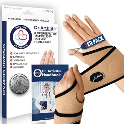 Abbildung von Dr. Arthritis Von Ärzten Entworfen, Leichte Handgelenk Bandagen, Handgelenkstütze für Sehnenscheidenentzündung, Handgelenkbandage mit Karpaltunnel Schiene, Handbandage Rechts/Links, 2er Pack, Beige