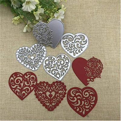 Abbildung von 4 teiliges Set aus Metall Stanzformen, Herz Liebe, Spitzenschablonen für Bastelarbeiten, Scrapbooking, Alben, dekorative Prägepapier, Kartenherstellung