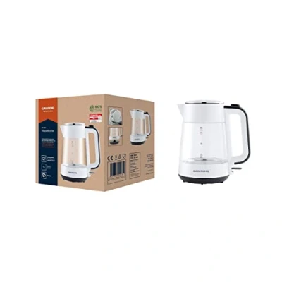 Abbildung von Grundig WK 5860 Wasserkocher, Glas, 2400W, 1,7 l, 2400, Aluminium, 1 Liter, Weiß/Schwarz