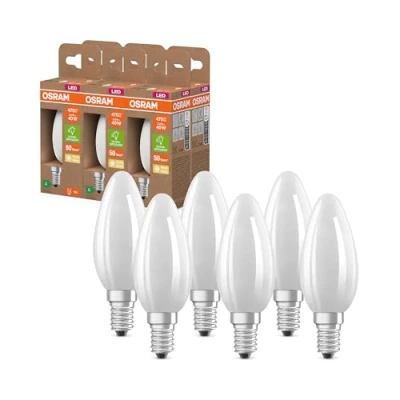 Abbildung von Osram LED Superstar Classic Lampe B 40 in klassischer Minikerzenform aus gefrostetem Glas, 2.2 W, 470 lm, E14 Fassung, warmweißes Licht mit 2700 K, EEK A, 35 mm DM,6 Pack