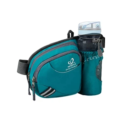 Abbildung von WATERFLY Gürteltasche Bauchtasche mit Flaschenhalter Damen und Herren, Atmungsaktiv Sport Hüfttasche für Laufen Radfahren Camping Klettern Reisen Wandern Joggen Hundetraining (Türkis)