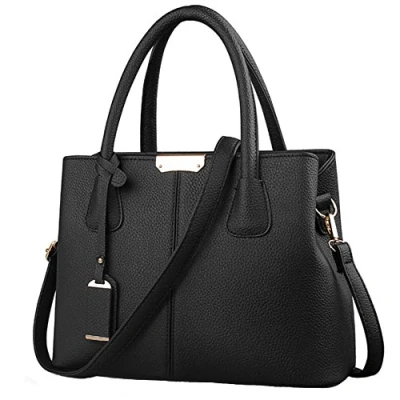 Abbildung von FiveloveTwo Dame Classy Satchel Handtasche Tote Griff Tasche Umhängetasche Schwarz