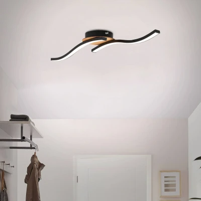 Abbildung von BRILONER Leuchten LED Deckenleuchte, Deckenlampe, 2 flammig, 12 Watt, 960 Lumen, 3.000 Kelvin, Holz Schwarz, 555x120x72mm (LxBxH)