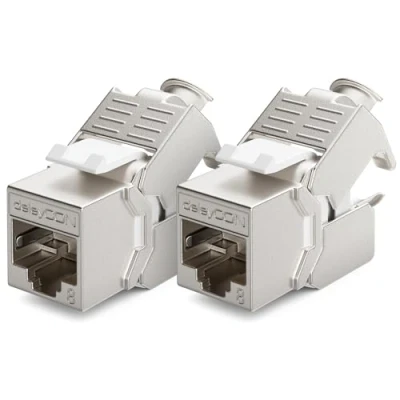 Abbildung von deleyCON 2x CAT 8 Keystone Jack Modul Patchkabel Netzwerkkabel Optimal für CAT8 CAT7 CAT7a Verlegekabel Verbinder STP Schirmung RJ45 Buchse Netzwerk Patchpanel Keystonehalterung Erweiterung