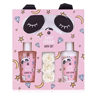 Abbildung von Accentra Geschenkset Frauen Sweet Dreams Beauty Set mit Panda Schlafmaske, Duschgel, Bodylotion &amp; Rosen Badekonfetti Wellness für und Mädchen zum Geburtstag besonderen Anlässen