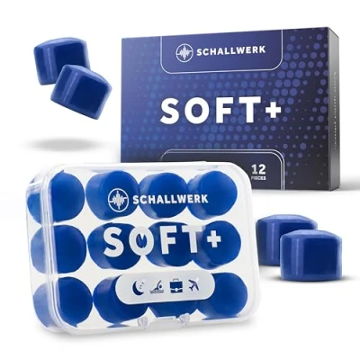 Abbildung von Schallwerk ® Soft+ 12 Silikon Ohrstöpsel Optimale Unterstützung als Schlafgehörschutz, weiche Ohrenstöpsel zum Schlafen Earplugs for sleeping