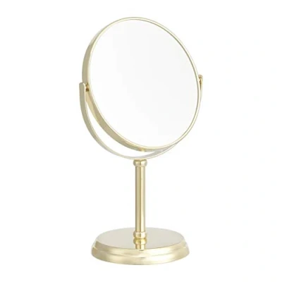 Abbildung von Amazon Basics Rund Tischplatte Montage Kosmetikspiegel, Vergrößerung 1 fach/5 fach, 18.3 x 12.5 cm, goldfarben
