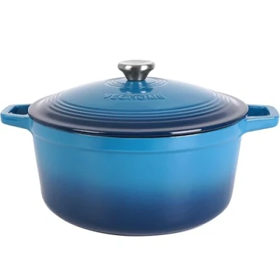 Abbildung von VeoHome Gusseisentopf 6L Bräter Gusseisen Topf Blau Schmortopf Bratentopf Bratpfanne Kochtopf Schmor oder Bratgerichte Eintopf, Brotbacken Dutch OvenBackofengeeignet Emaille