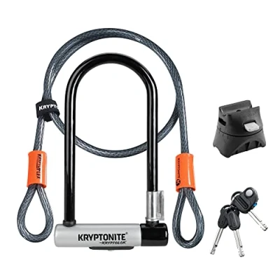 Abbildung von Kryptonite Kryptolok Standard Bügelschloss Sicherheitsgrad 6/10, Robustes Anti Diebstahl Fahrradschloss mit 120cm KryptoFlex Schlaufenkabel und Transporthalterung, 2 Schlüsseln 10,2 x 22,9 cm