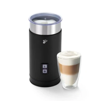Abbildung von Tchibo elektrischer Milchaufschäumer, 130ml Fassungsvermögen, aus rostfreiem Edelstahl, Antihaftbeschichtung, warmer und kalter Milchschaum, für Latte Macchiato, Cappuccino Kakao (Schwarz)