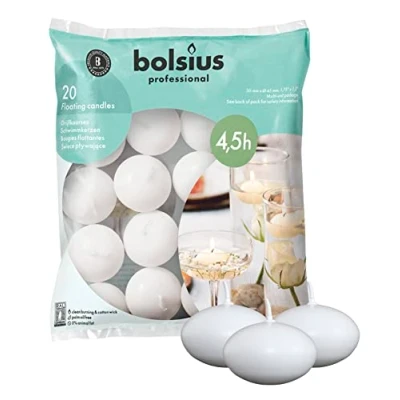 Abbildung von bolsius 103632053702 Schwimmkerzen Wachs weiß, Sans parfum, 4,5cm w X 3cm h