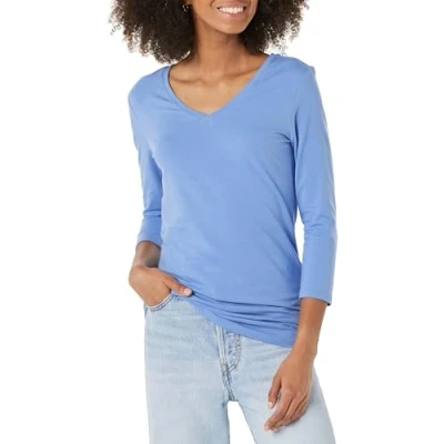 Abbildung von Amazon Essentials Damen T Shirt Mit V Ausschnitt Und 3/4 Ärmeln, Klassischer Schnitt (Erhältlich In Übergröße), Blau, XXL