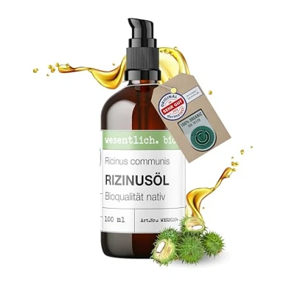 Abbildung von Rizinusöl BIO kaltgepresst 100ml von wesentlich zur Pflege Wimpern und Augenbrauen Haut Haar