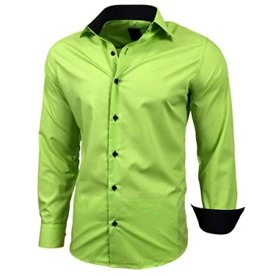 Abbildung von Baxboy Herren Hemd Slim Fit Bügelleicht für Anzug, Business, Hochzeit, Freizeit Langarm Hemden Männer Langarmhemd R 44, Farbe:Grün, Größe:M