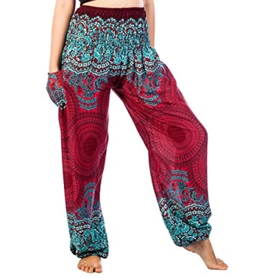 Abbildung von Lofbaz Damen Haremshose mit gesmoktem Bund Rose Burgund Size XL