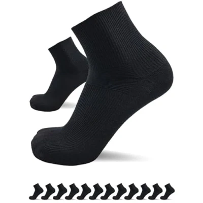 Abbildung von sogzz Diabetikersocken Herren Damen 12 Paar ohne Gummibund, Naht, Kurzsocken, kurze Diabetiker Socken, Quarter Socken kurz, 80% Baumwolle, Modell: Diabetic Quarter, 43 46 Schwarz