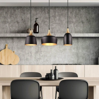 Abbildung von TRIO Leuchten Pendelleuchte »CHIRAZ, Hängeleuchte 3 flammig schwarz messing gold max 150cm Höhe«, flammig, Leuchtmittel E14 wechselbar, Hängelampe exkl 3x 25W, Industrie Loft Stil Schirmformen